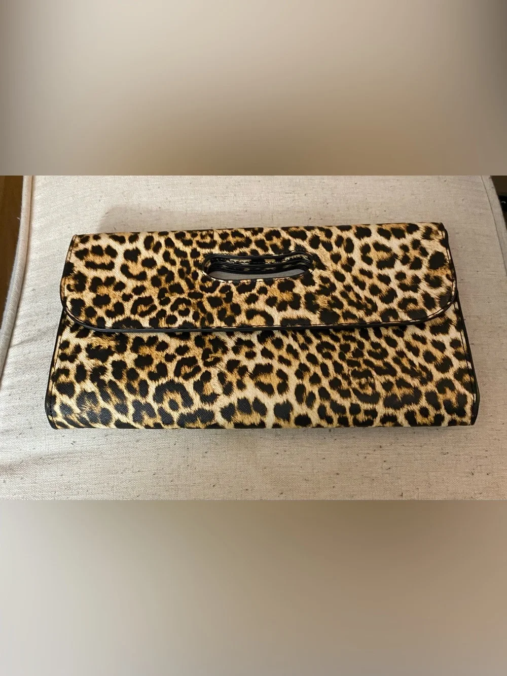 Leopard Print Fold-Over Clutch Handbag - Faux Fur Animal Print Cato Brand